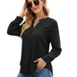 Women Clothing Autumn Winter Solid Color Chiffon Shirt Loose V neck Pullover Long Sleeve Top Shirt