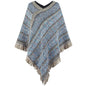 Autumn Winter Contrast Color Striped Ethnic Tassel Pullover Cloak Shawl Women