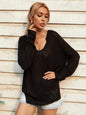 Autumn Winter Long Sleeved Sweater Solid Color V neck Loose Sexy Top Office