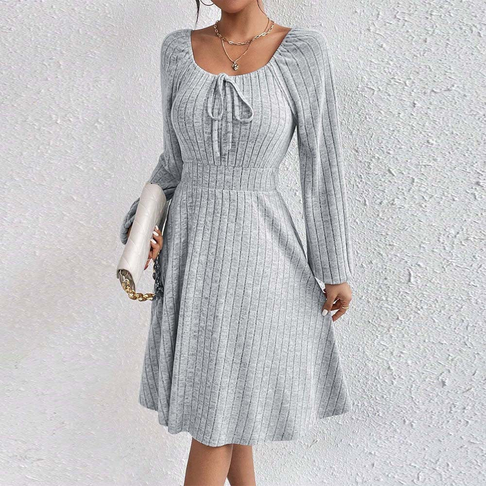 Autumn Winter Minimalist Design Dress Casual All Matching High Waist A Line Dress Women