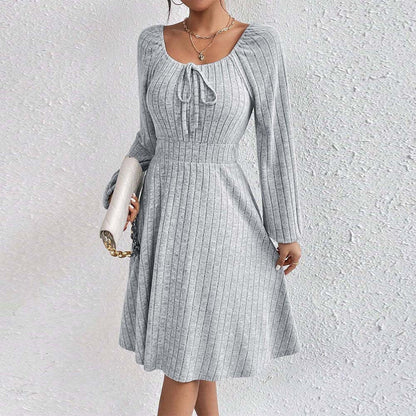 Autumn Winter Minimalist Design Dress Casual All Matching High Waist A Line Dress Women