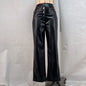 Women Autumn Winter High Waist Leather Stitching Trousers Women Casual Pants Leather Pants