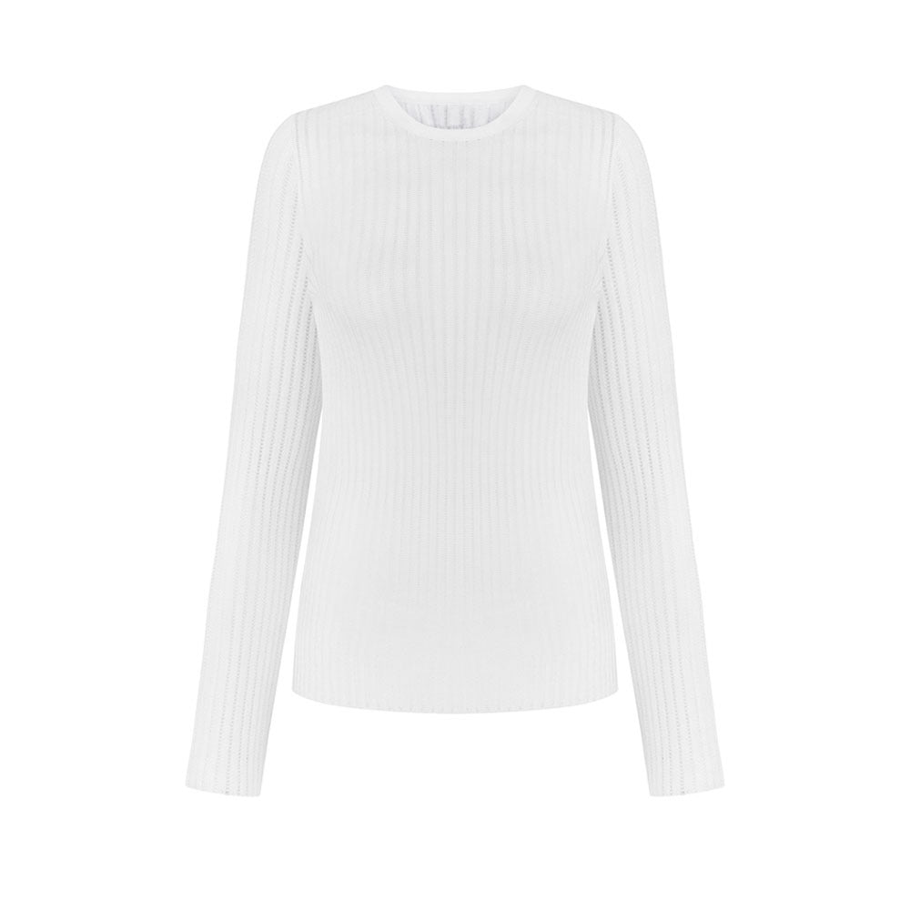 Hollow Out Cutout Sweater Spring Summer Sexy Slim Fit Cashmere Round Neck Long Sleeve Thin Sunken Stripe Sweater