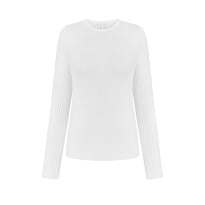 Hollow Out Cutout Sweater Spring Summer Sexy Slim Fit Cashmere Round Neck Long Sleeve Thin Sunken Stripe Sweater