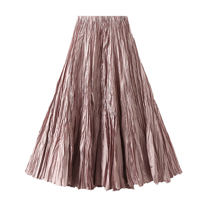 Spring Adult Lady like Woman High Grade Pleated Skirt Loose Slimming Expansion Skirt Casual All Matching A line Skirt