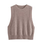 Fall Women Clothing Seamless Front Line Ready Made Garments Round Neck Wool Knitted Vest Jacket