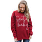 Christmas Sweater Autumn Winter Letter Graphic Printed Round Neck Pullover Casual Top Women