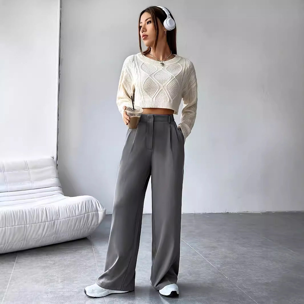 Pants High Waist Wide Leg Pants Women Draping Effect Straight Casual Slimming Simple Mopping Work Pant