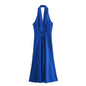 Summer Women'  Clothing Linen Blend Hanging Collar Dress