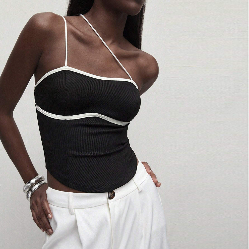 Women Clothing Unique Design Camisole Spring Summer Sexy Unilateral Spaghetti Straps Sleeveless Top