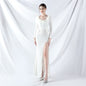 Craft Order Ostrich Feather Long Sleeve Sequin Evening Dress