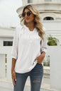 Women Clothing Summer Solid Color Chiffon Shirt Loose V neck Jacquard Mid Sleeve Top Popular