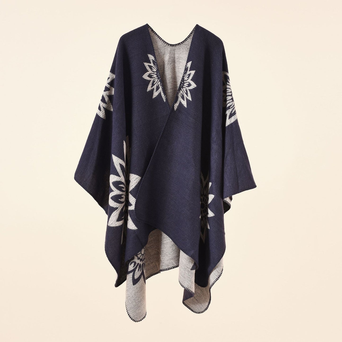 Autumn Winter Street Solid Color Herringbone Pattern Warm Imitation Cashmere Shawl Cape