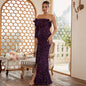 Single Sleeve Elegant Sexy Long Sequined off-Neck Backless Cocktail Evening Dress Bridesmaid Dress