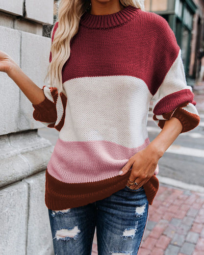 Autumn Winter Women Knitwear Stylish Loose plus Size round Neck Striped Sweater for Women