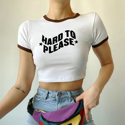 Street Hipster Hard to Please Print Cropped Short Short Sleeve T shirt Women