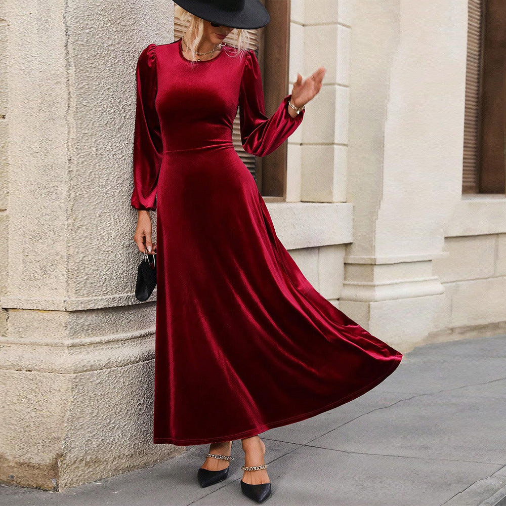 Women Clothing Velvet Dress Autumn Winter High Grade Backless Maxi Dress