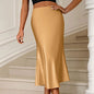 Women Clothing A Hem Satin Skirt Women Spring Autumn High Grade Hip Skirt