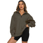 Zipper Collared Size  Independent Stand Foreign Trade Ladies Solid Color Loose Versatile Top Sweatshirt