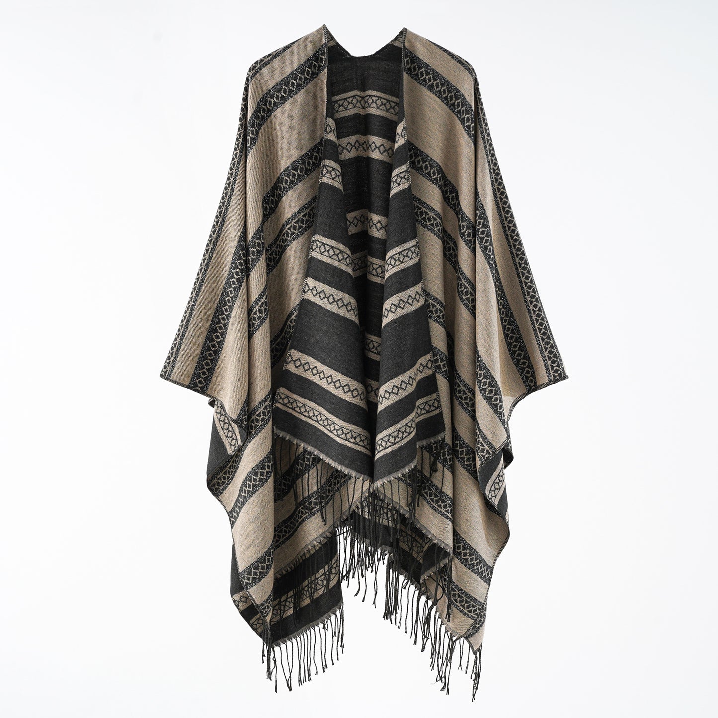 Women Autumn Winter Shawl Simple Cashmere Tassel Split Scarf Cape