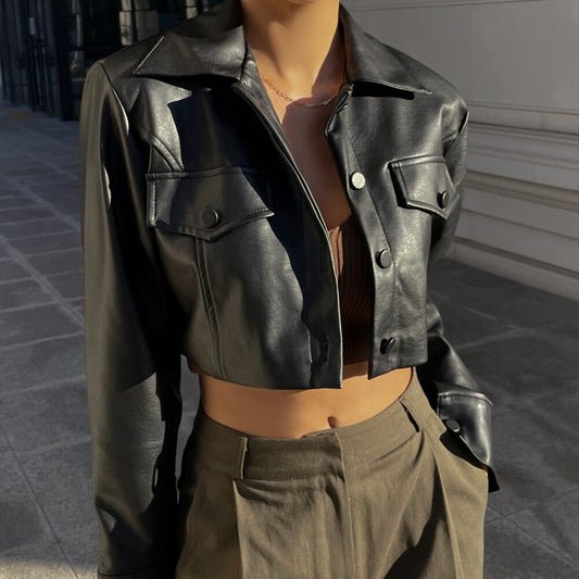 Autumn Best Women Clothes Sexy Cropped Sexy Motorcycle Clothing Single Breasted Jacket Jacket