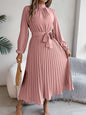 Autumn Winter Elegant Stand Collar Long Sleeve Cinched Pleated Maxi Dress Small Dress Women Clothing