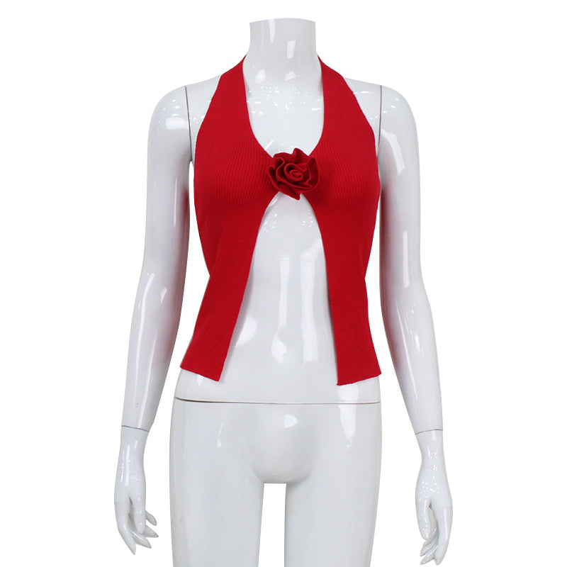 Women  Clothing Sexy Hollow Out Cutout  Halter Vest Camisole Women Red Retro Sexy Tops Outerwear Women