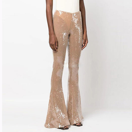 Goods Stars Transparent Sequ Glitter Slim Stretch Mesh Flare Trousers