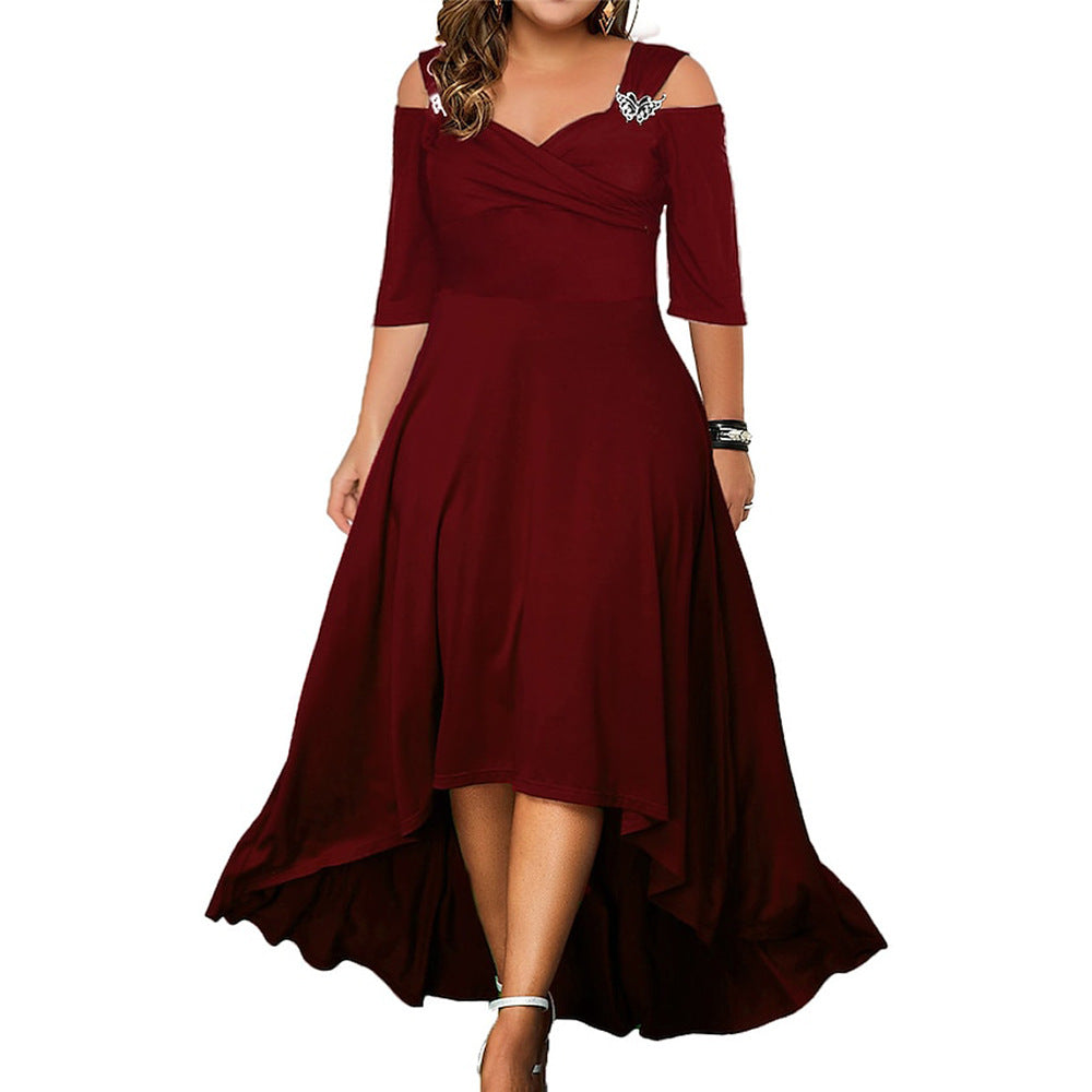 Plus Size Solid Color Sexy Strapless Large Swing Dress Summer Women Clothes Maxi Dress