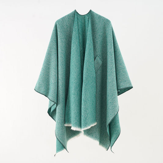 Solid Color Cashmere like Large Split Shawl Warm Monochrome Cloak Plain Cloak