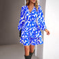 Women Clothing Autumn Winter Casual Printed V neck Dress