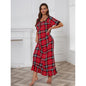 Nightdress Women Short Sleeved Red Plaid Home Pajamas Women