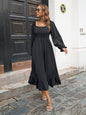 Women Clothing Autumn Winter Casual Ruffled Square Collar Large Swing Dress Maxi Dress