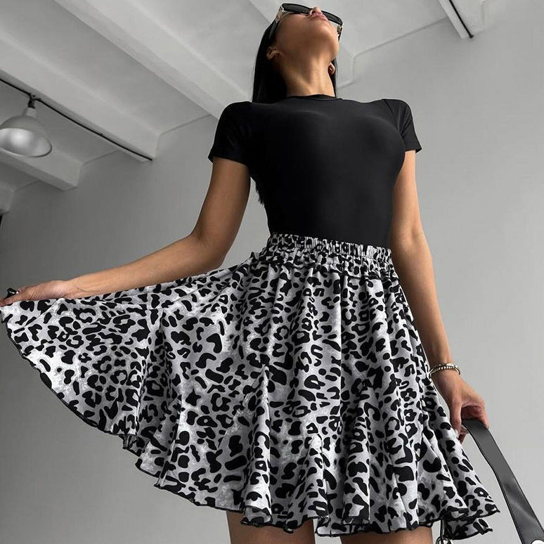 Sexy Leopard Print Curling Elastic Band Slimming Skirt Autumn Skirt