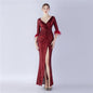 Craft Ostrich Feather Sequined Long Sleeve Evening Dress