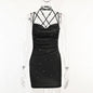 Glitter Backless Lace up Dress Autumn Sexy Women Clothing Office Short for Women