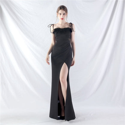 Double Binding Waist Shaping Beltloop Adjustable Satin Evening Dress