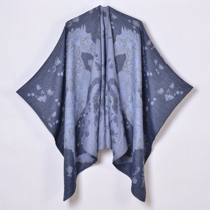 Women Scarf Shawl Simple All Match Jacquard Cashmere Knitted Cardigan