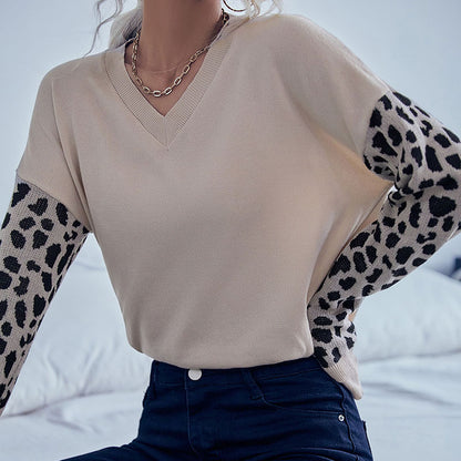 Autumn Women Wear Leopard Print Long Sleeve Knitted Sweater for Women