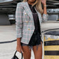 Plaid Button Small Blazer Slim Collared Short Coat