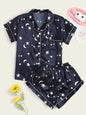 Suit Pajamas Women  Homewear Suit Short Sleeve Shorts Elastic Satin