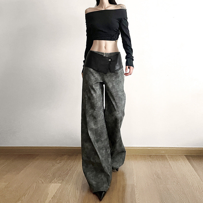 Autumn Winter Women Clothing Street High Waist Loose Wide Leg Pants Women