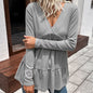 Women Clothing Loose Casual Mid Length T shirt Solid Color V neck Long Sleeve Tata Babydoll Top Women