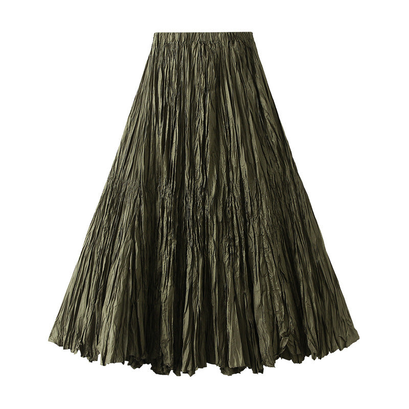 Spring Adult Lady like Woman High Grade Pleated Skirt Loose Slimming Expansion Skirt Casual All Matching A line Skirt