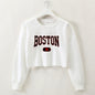 Women Clothing Autumn Winter Boston Letter Graphic Printing Cropped Long Sleeves Sweater  Women