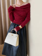 Fashionable Blogger Irregular Asymmetric French Off Shoulder Gentle Knitwear