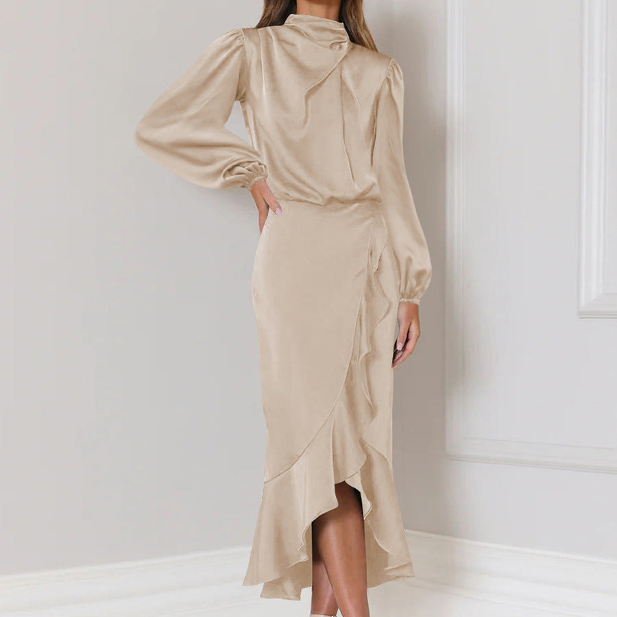 Fishtail High Grade Satin Long Sleeve Loose Dress Elegant Women Dress Evening Dress