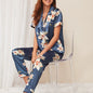 Imitated Silk Pajamas Women Home Wear Two-Piece Short-Sleeved Trousers