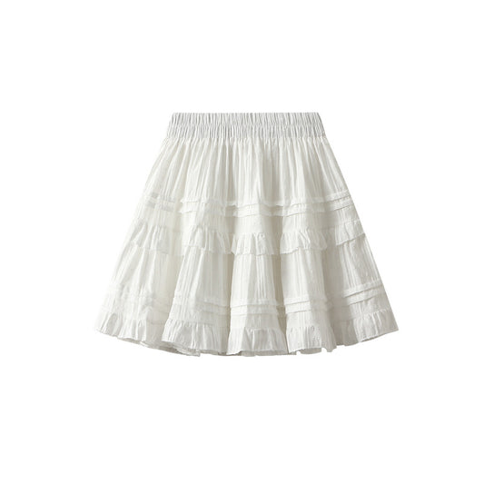 French Sweet White Skirt Women Summer A Line Ballet Skirt Tiered Dress Pettiskirt