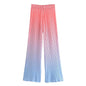 Early Autumn Gradient Pleated Design Satin Work Pant Urban Casual Women Pants High Waist Figure Mopping Pants